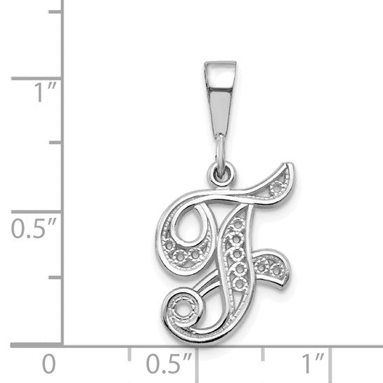 10KT White Gold Filigree Initial F Pendant