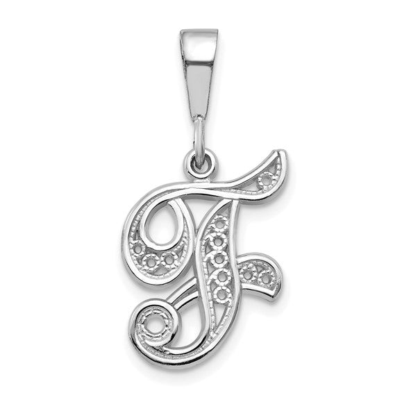 10KT White Gold Filigree Initial F Pendant