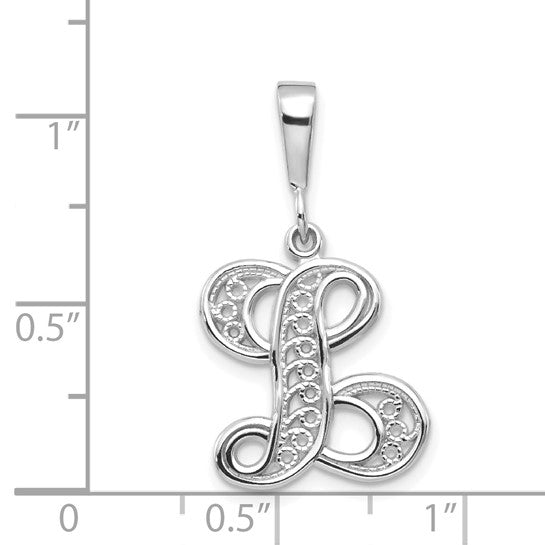 10KT White Gold Filigree Initial L Pendant