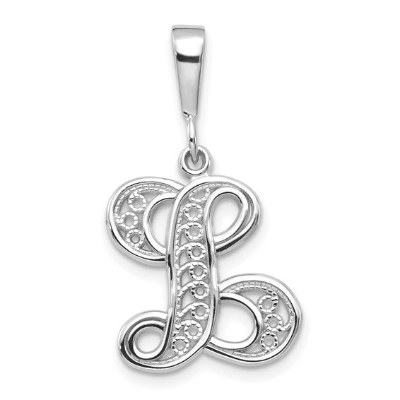 10KT White Gold Filigree Initial L Pendant