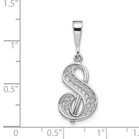 10KT White Gold Filigree Initial S Pendant