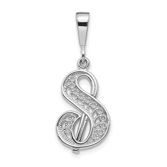 10KT White Gold Filigree Initial S Pendant