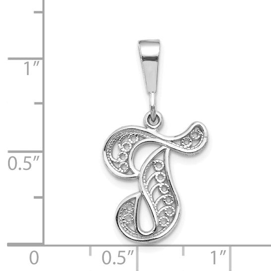 10kt White Gold Filigree Initial T Pendant