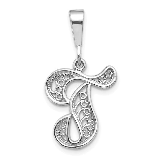 10kt White Gold Filigree Initial T Pendant