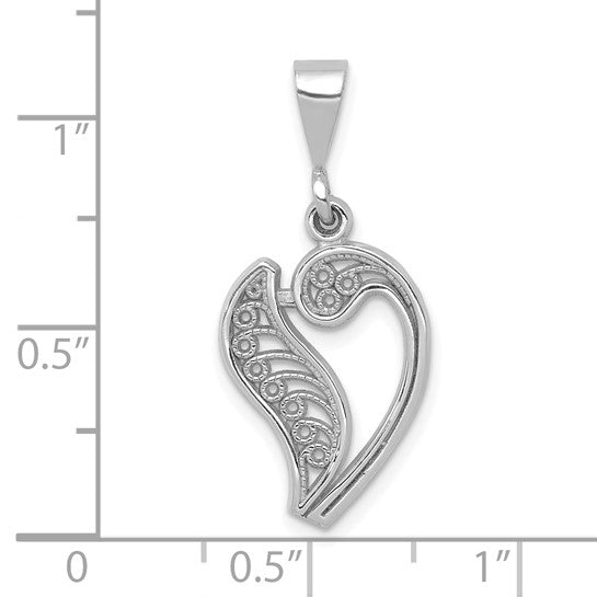 10KT White Gold Filigree Initial V Pendant