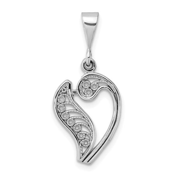 10KT White Gold Filigree Initial V Pendant