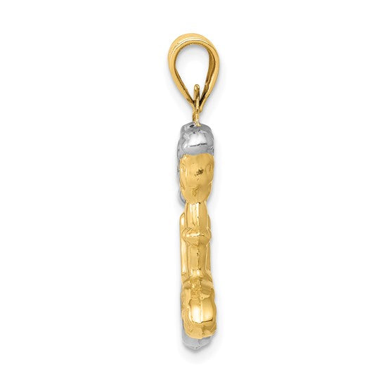 14kt Yellow Gold with White Rhodium 3-D Mermaid Pendant