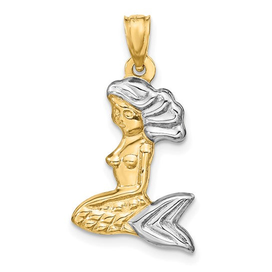 14kt Yellow Gold with White Rhodium 3-D Mermaid Pendant
