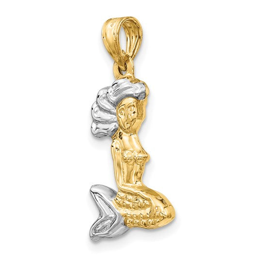 14kt Yellow Gold with White Rhodium 3-D Mermaid Pendant