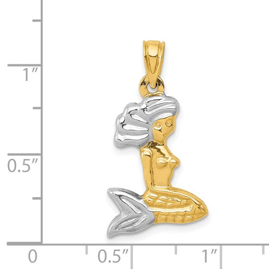 14kt Yellow Gold with White Rhodium 3-D Mermaid Pendant