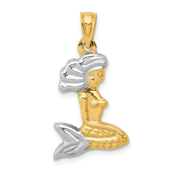 14kt Yellow Gold with White Rhodium 3-D Mermaid Pendant
