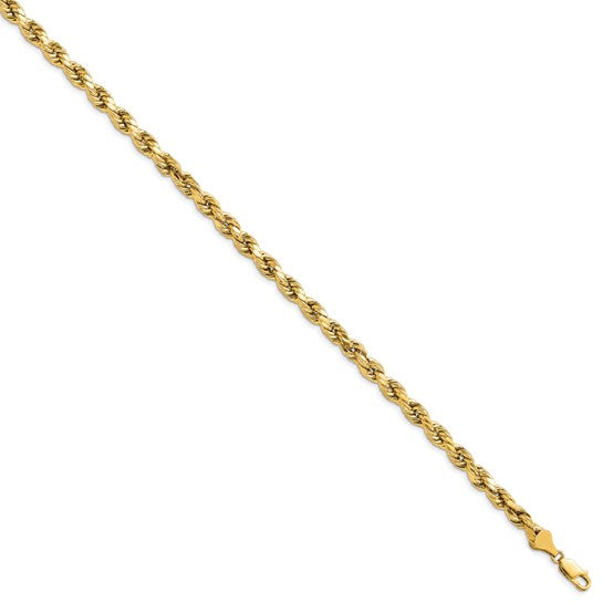 14KT Yellow Gold 8 inch 5.5mm Semi Solid Diamond-cut Rope with Lobster Clasp Chain