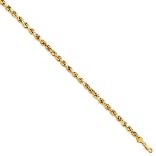 14KT Yellow Gold 8 inch 5.5mm Semi Solid Diamond-cut Rope with Lobster Clasp Chain