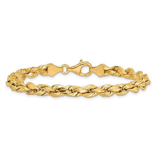 14KT Yellow Gold 8 inch 5.5mm Semi Solid Diamond-cut Rope with Lobster Clasp Chain
