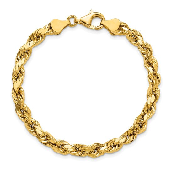 14KT Yellow Gold 8 inch 5.5mm Semi Solid Diamond-cut Rope with Lobster Clasp Chain