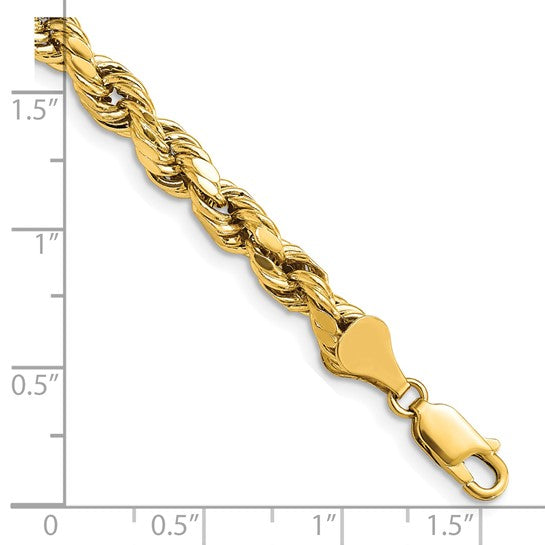 14KT Yellow Gold 8 inch 5.5mm Semi Solid Diamond-cut Rope with Lobster Clasp Chain