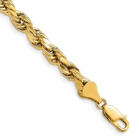 14KT Yellow Gold 8 inch 5.5mm Semi Solid Diamond-cut Rope with Lobster Clasp Chain