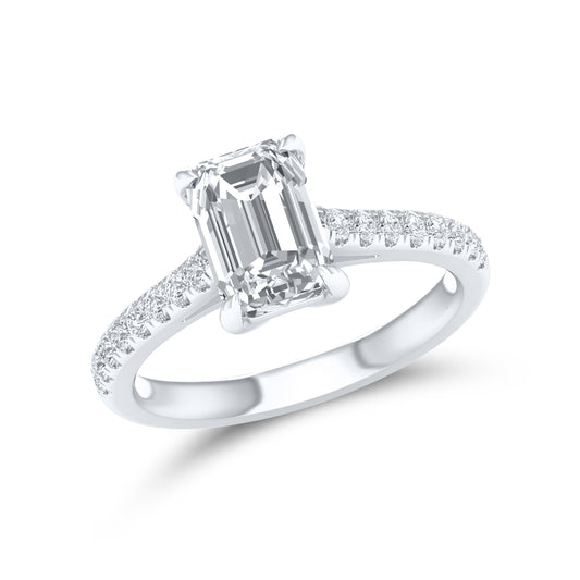 14kt White Gold 2.25 CTW Lab Diamond Emerald Shape Solitaire Ring
