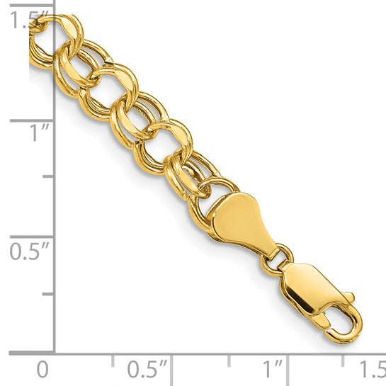 14kt Yellow Gold 7in 6.5mm Hollow Double Link Charm Bracelet
