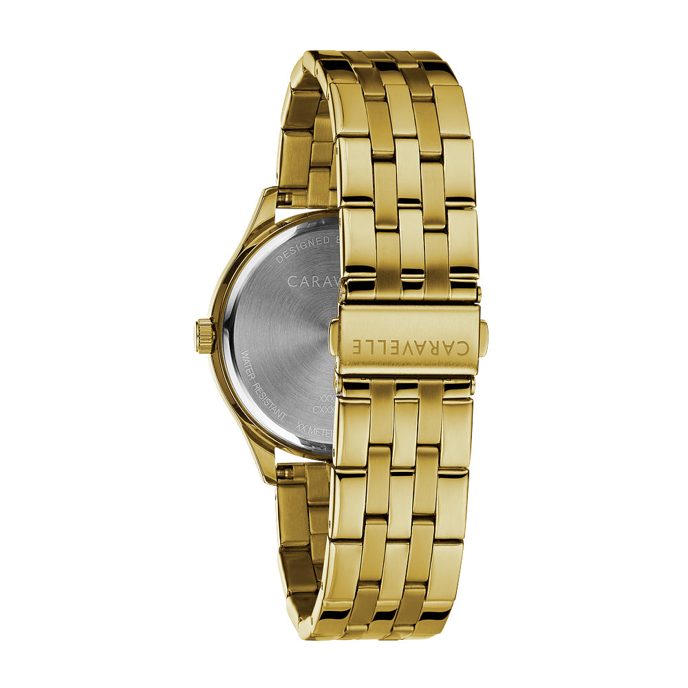 Men's Caravelle by Bulova Gold-Tone Watch with Black Dial