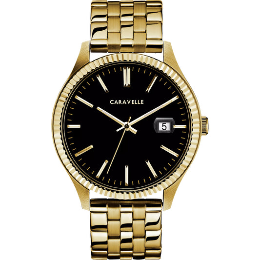 Men's Caravelle by Bulova Gold-Tone Watch with Black Dial