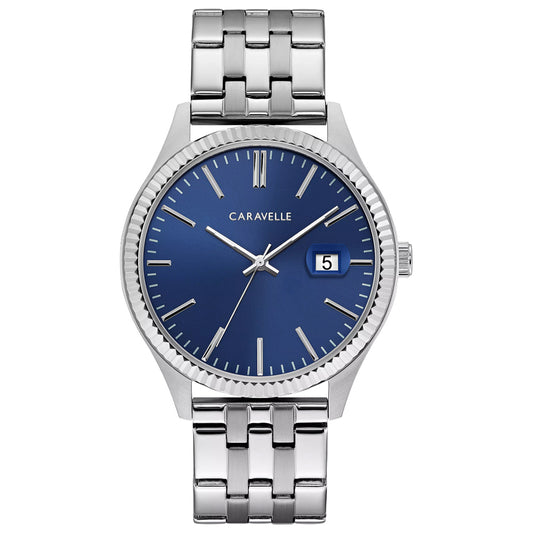 Caravelle Designed By Bulova Mens Silver Tone Stainless Steel Bracelet Watch
