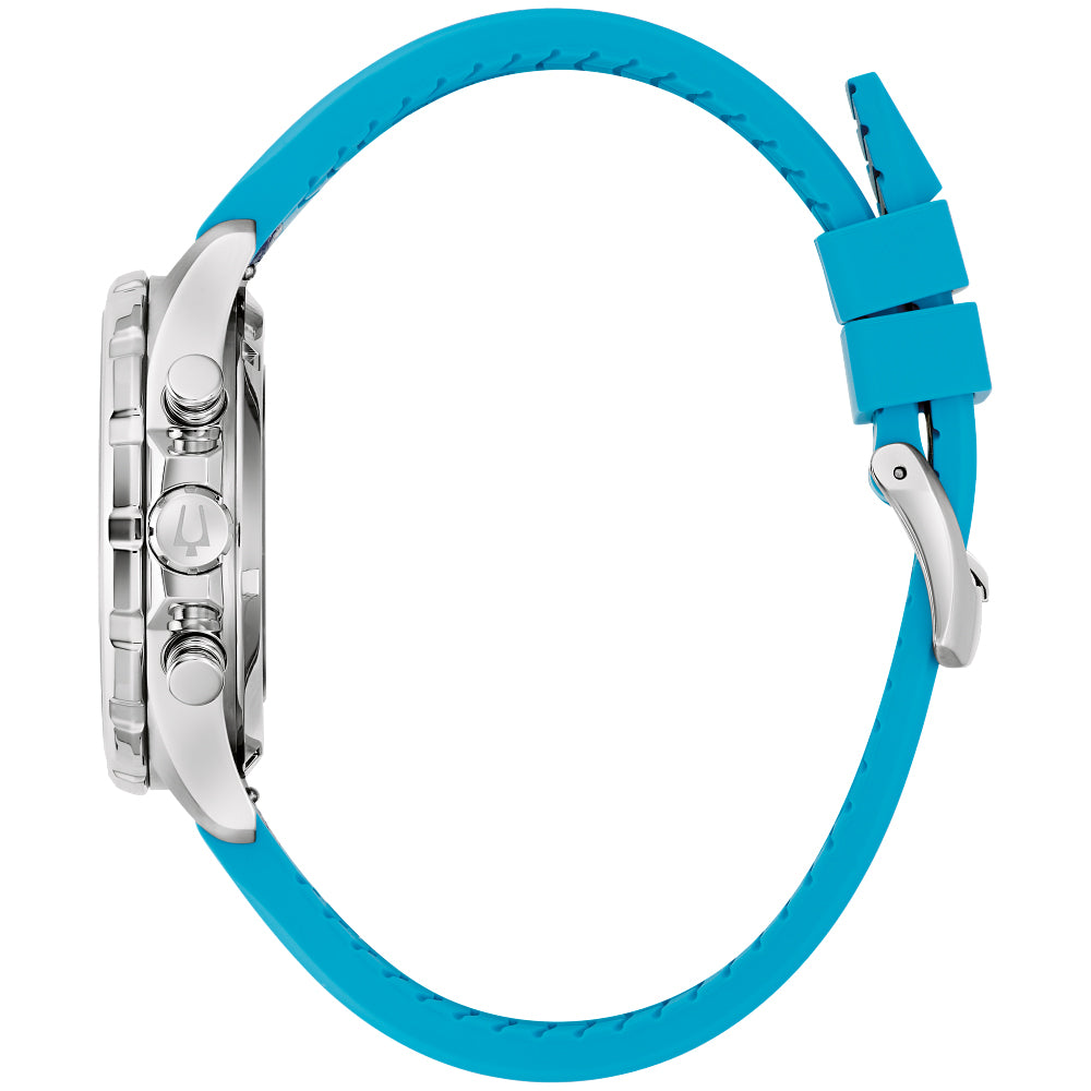 Bulova E1 Team Miami Marine Star Blue Dial Blue Leather and Silicone Watch Strap 43mm