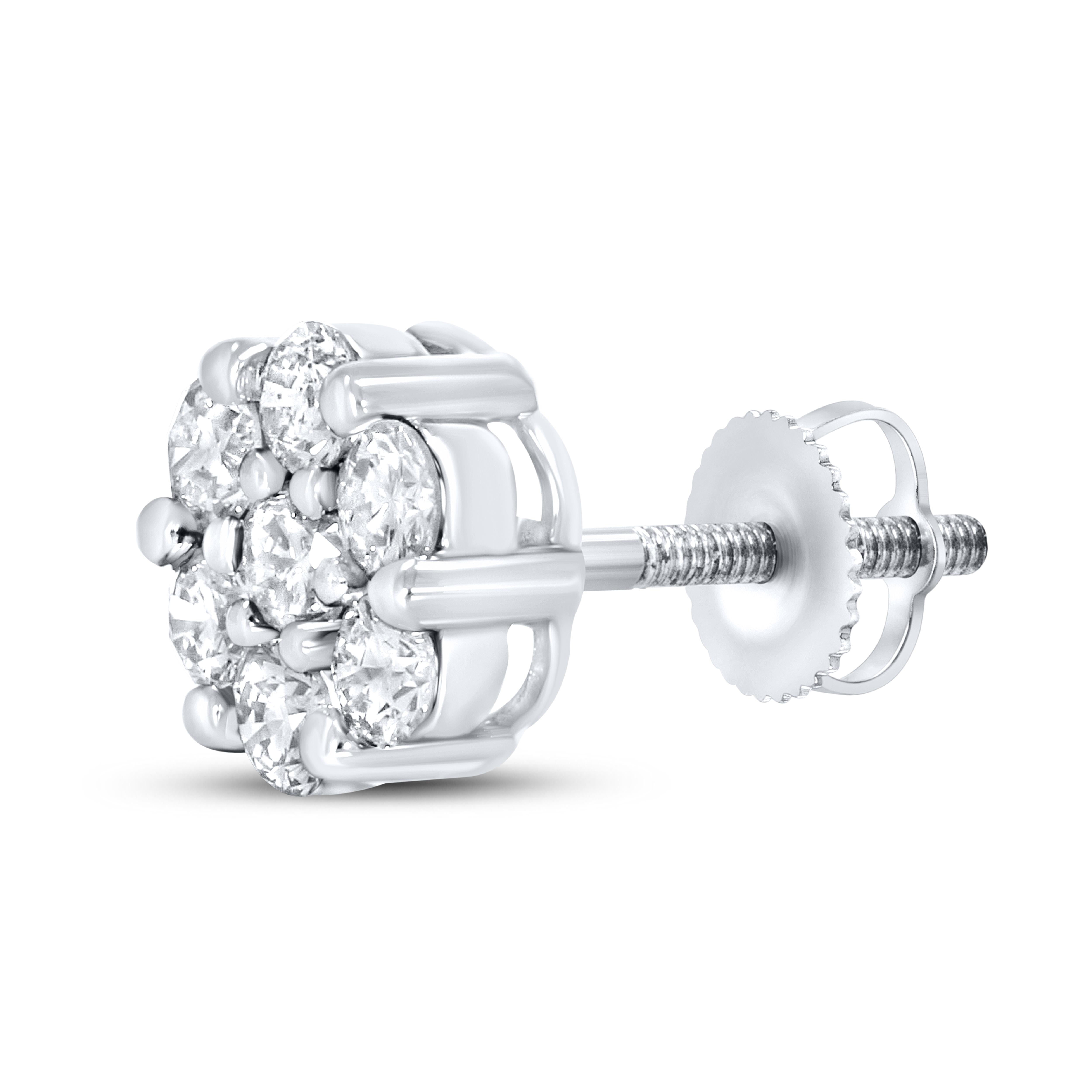 10K WHITE GOLD 0.75 CTW FLOWER DIAMOND  EARRINGS