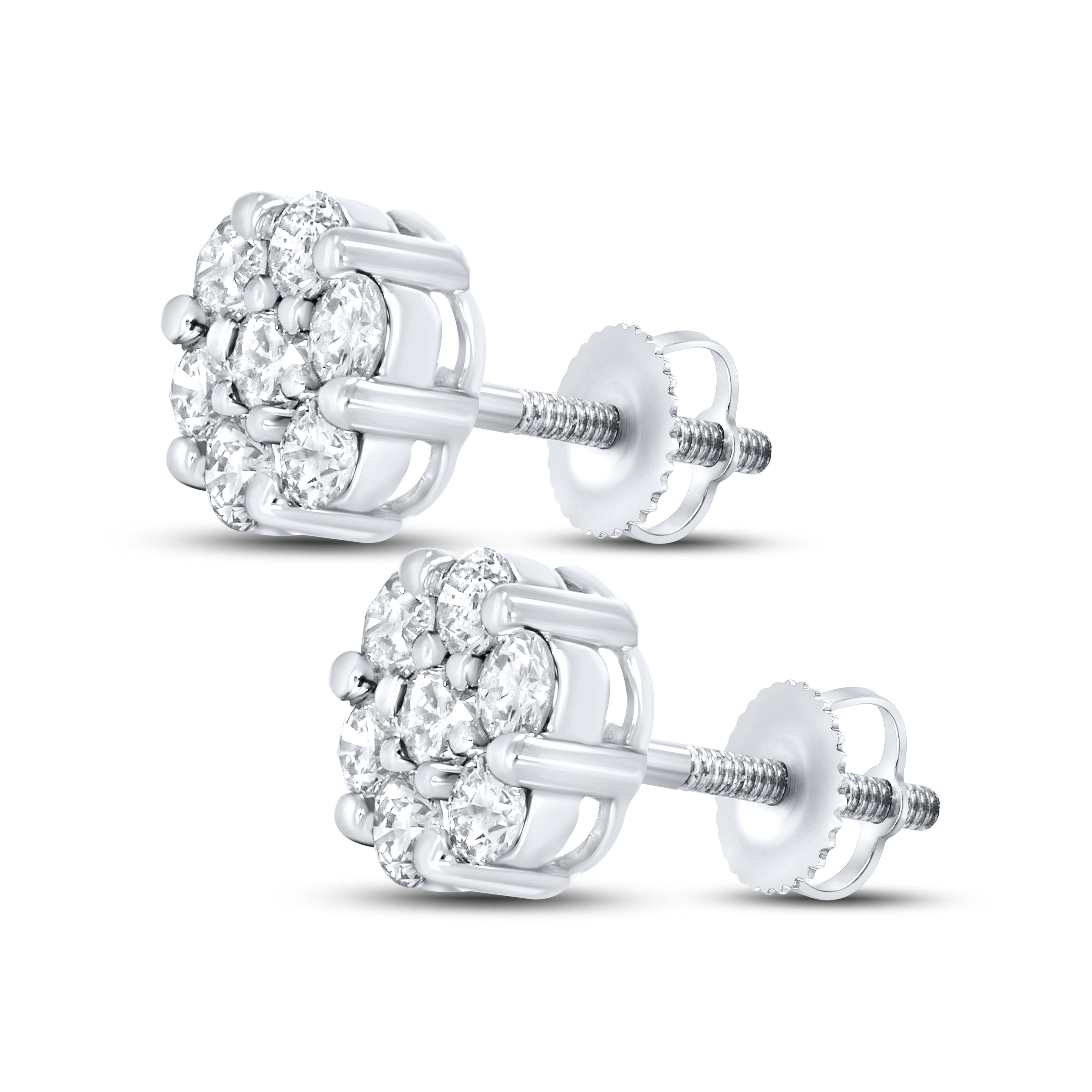 10K WHITE GOLD 0.75 CTW FLOWER DIAMOND  EARRINGS