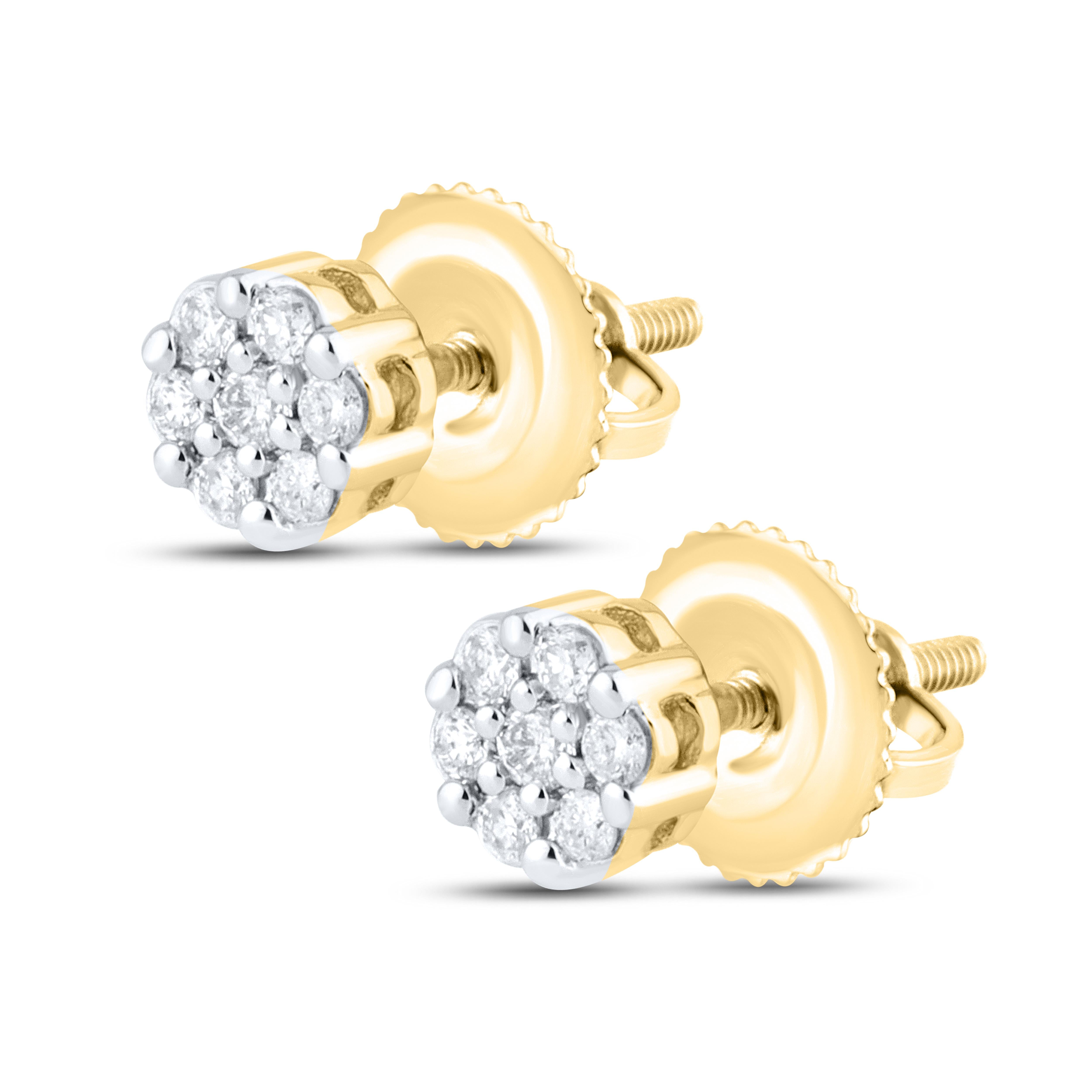 10k Yellow Gold 0.14 ctw Flower Diamond Earrings