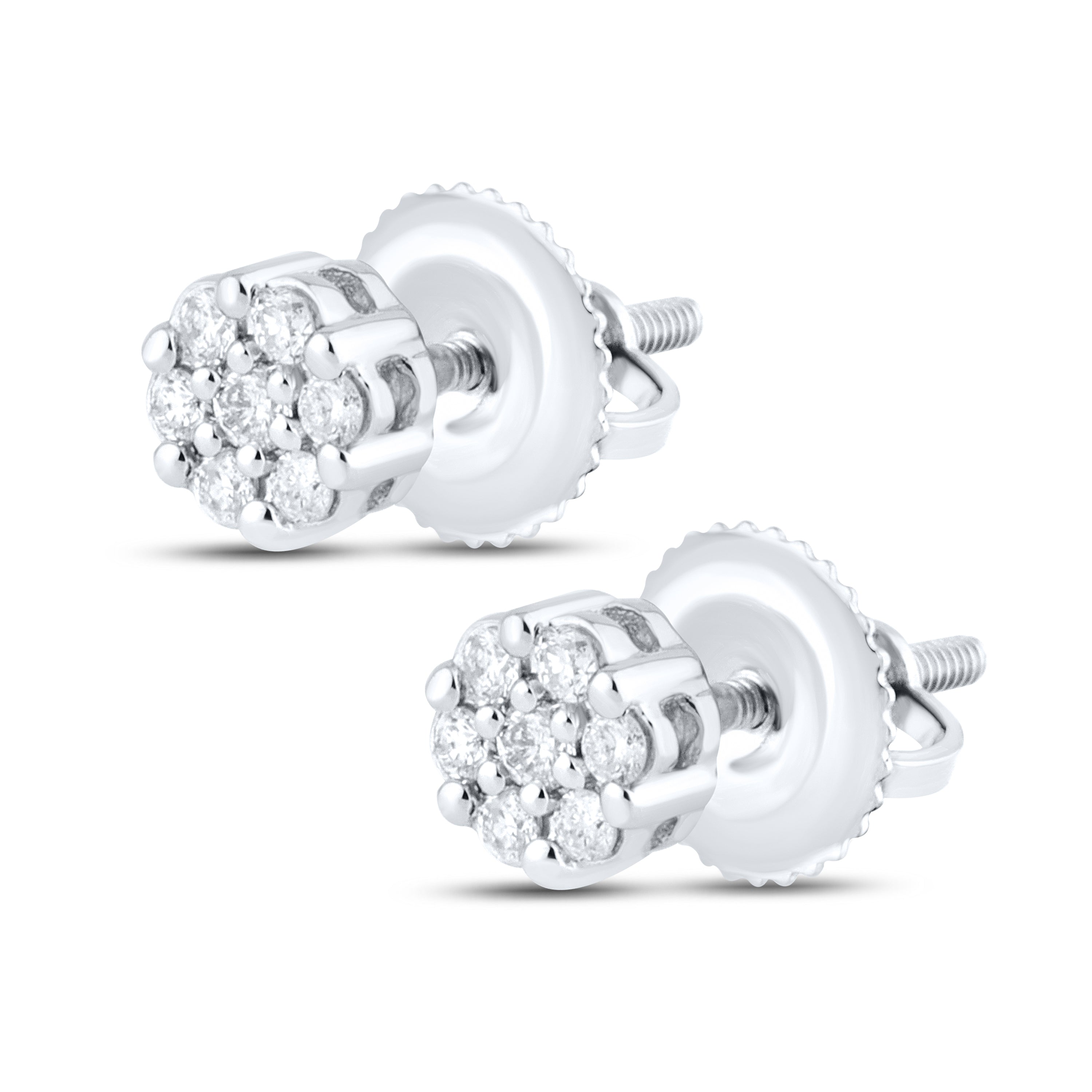 10K White Gold 0.15 ctw Flower Diamond Earrings