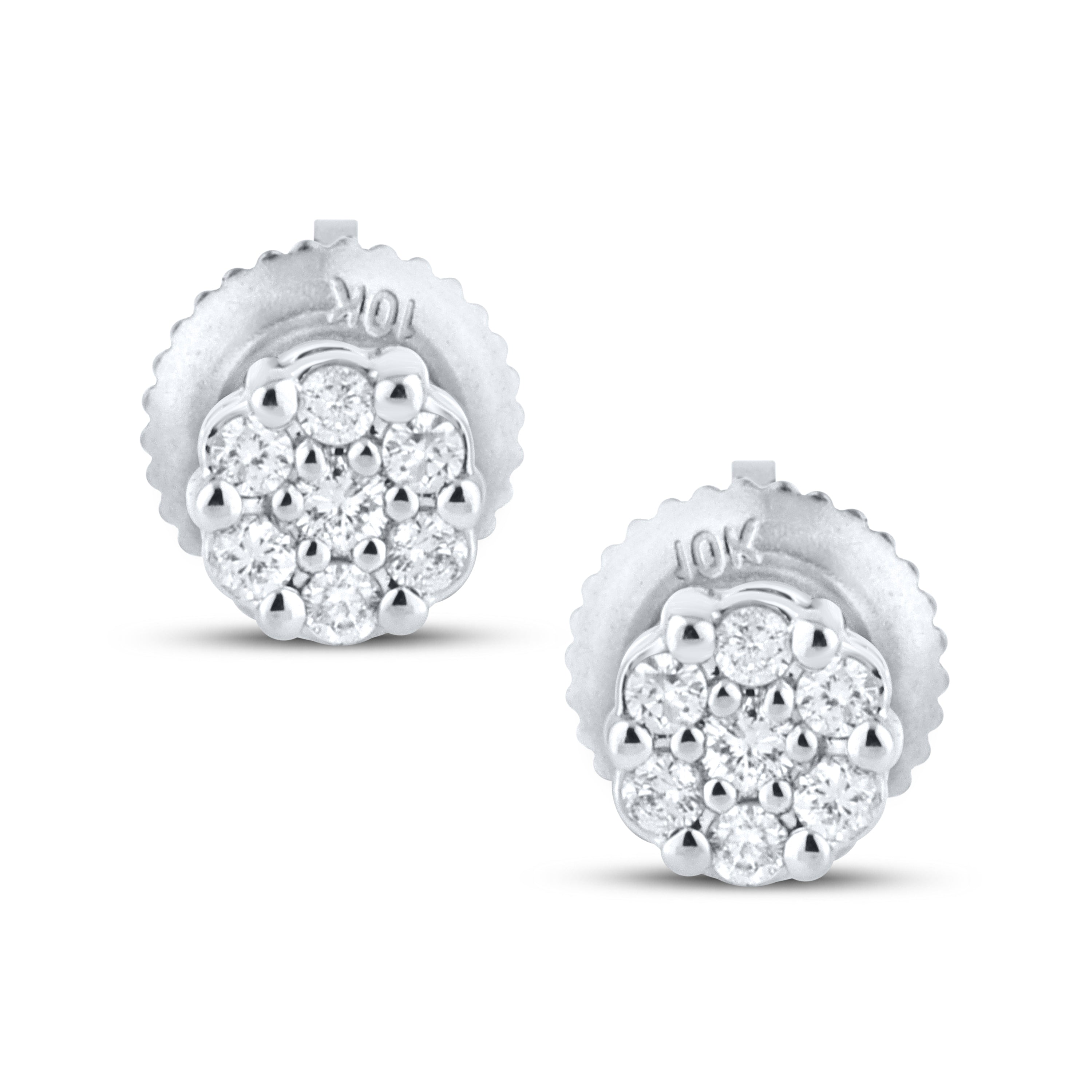 10K White Gold 0.15 ctw Flower Diamond Earrings