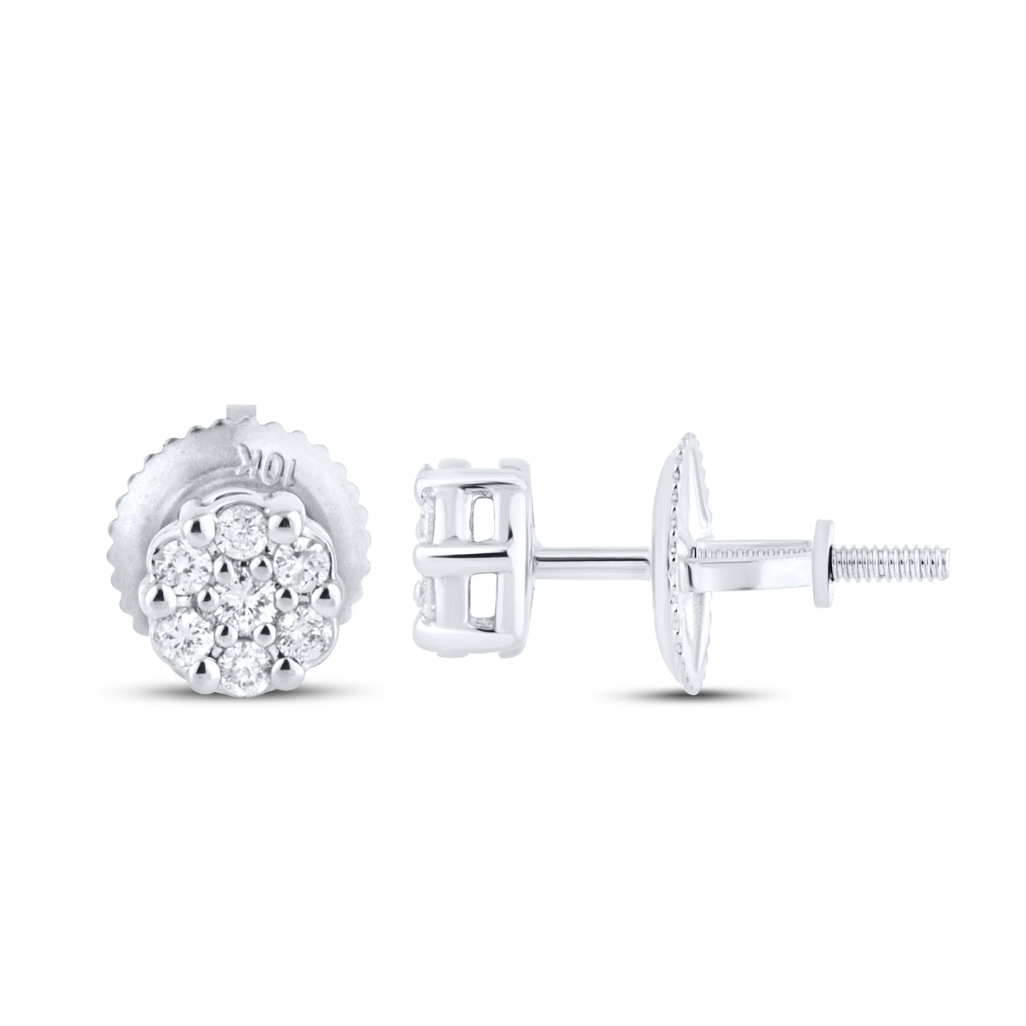 10K White Gold 0.15 ctw Flower Diamond Earrings