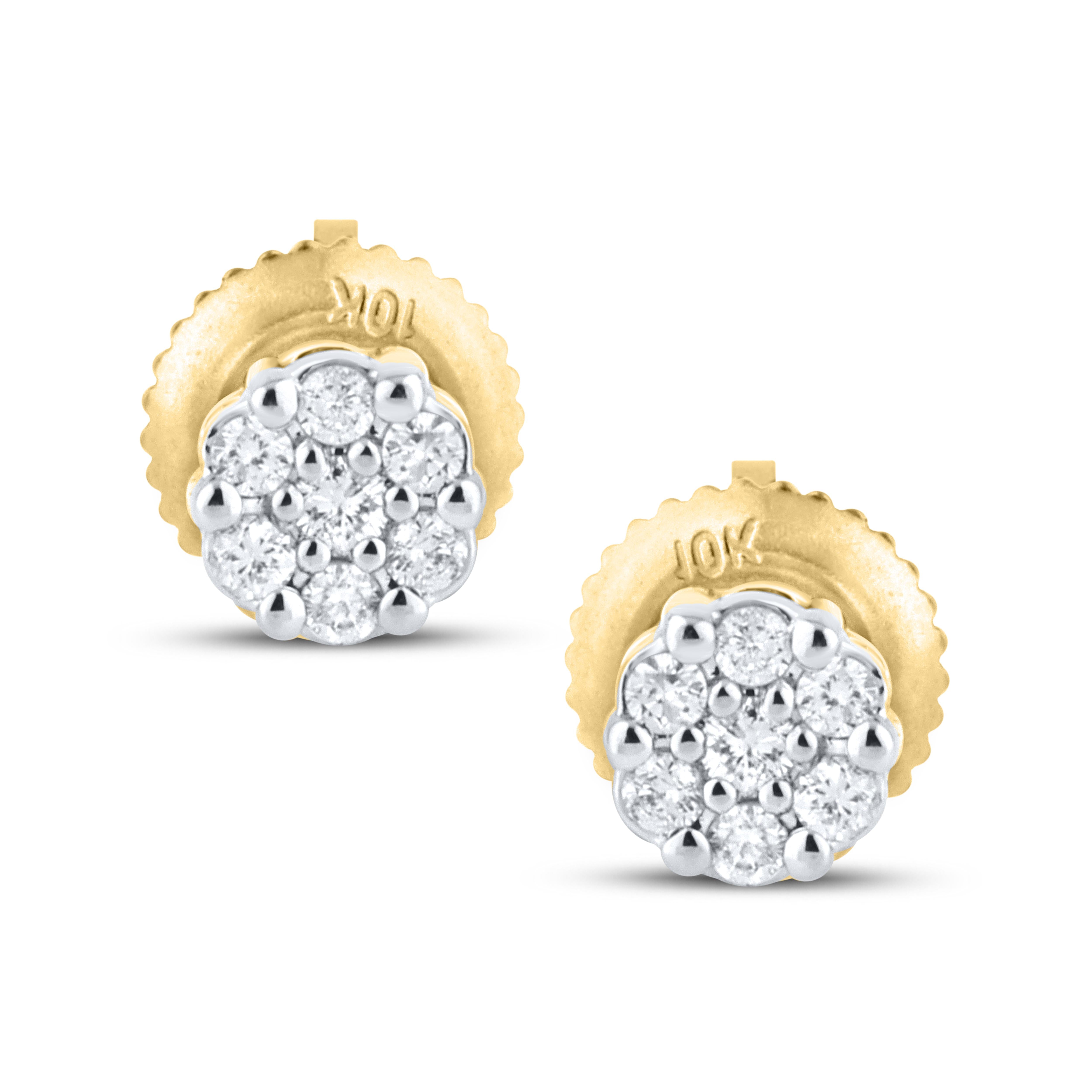 10k Yellow Gold 0.14 ctw Flower Diamond Earrings