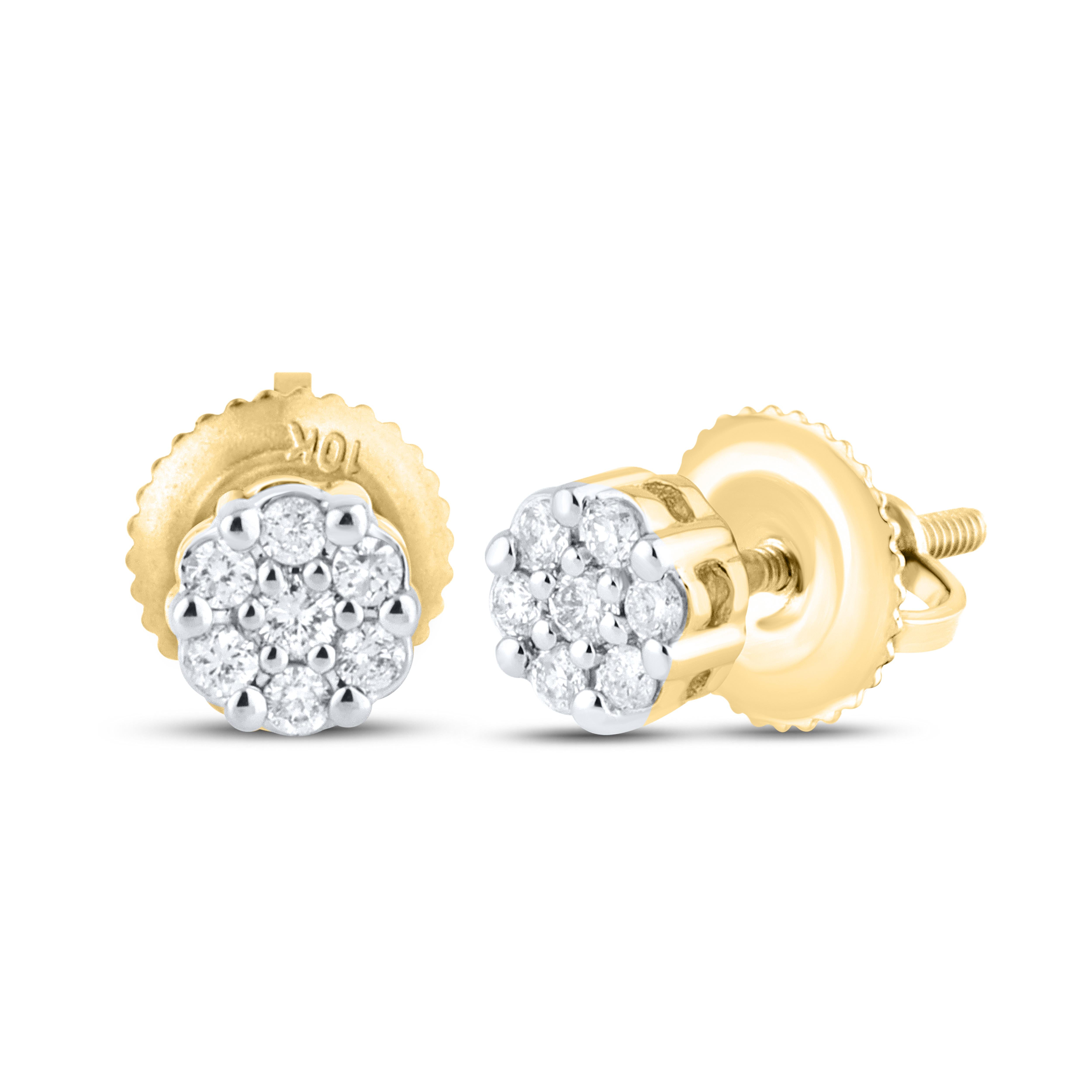 10k Yellow Gold 0.14 ctw Flower Diamond Earrings