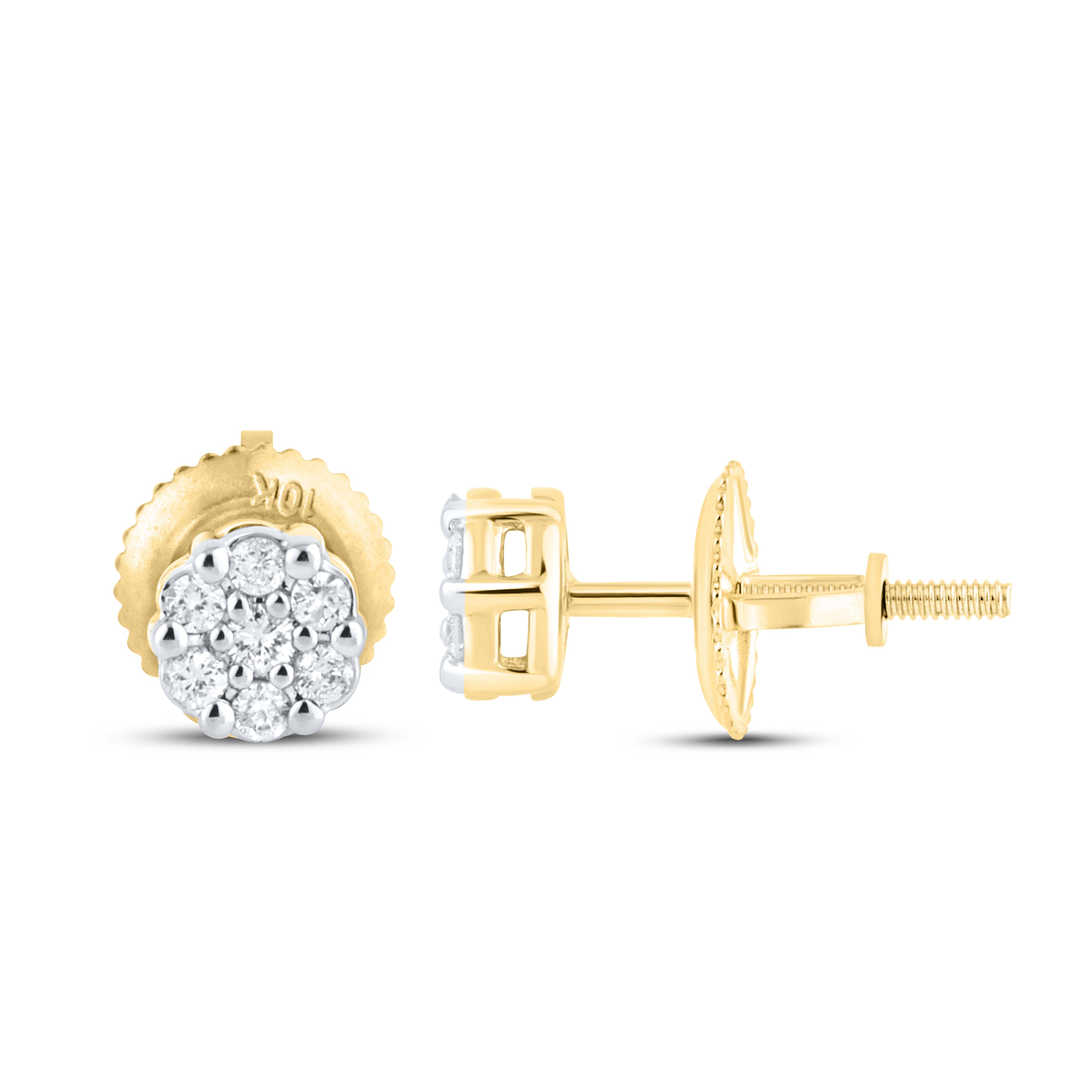 10k Yellow Gold 0.14 ctw Flower Diamond Earrings