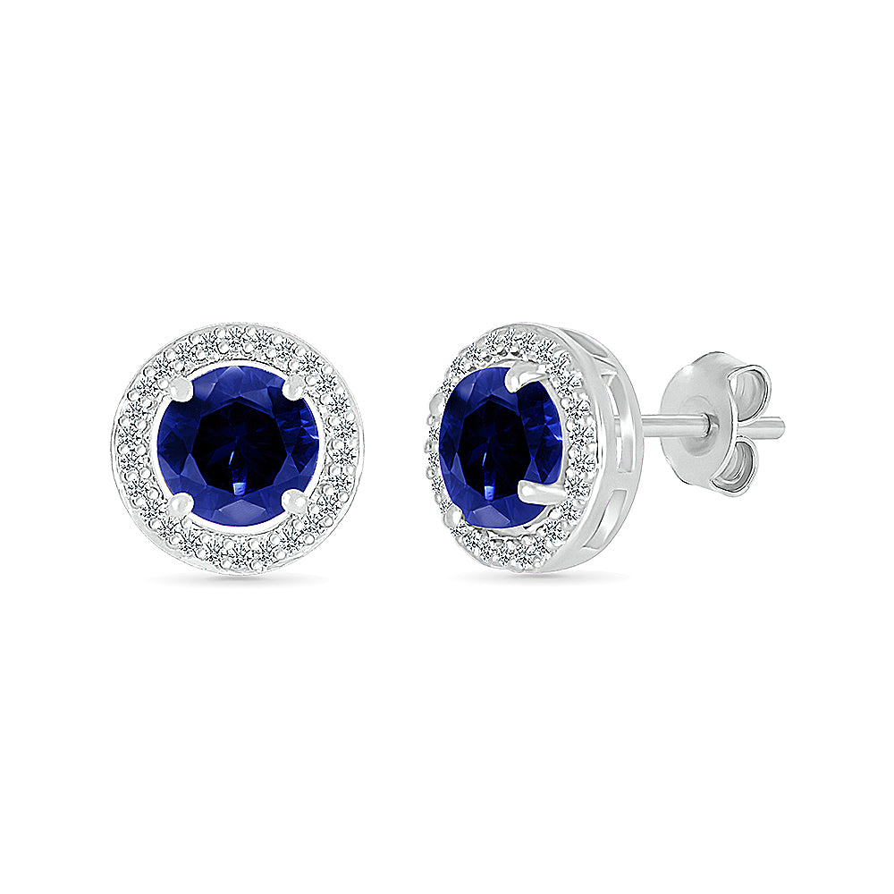 14K White Gold 0.10 CTW Diamond Earrings with created Sapphire