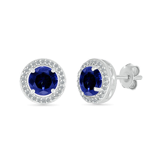 14K White Gold 0.10 CTW Diamond Earrings with created Sapphire