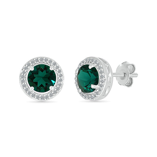 14k White Gold 0.10 CTW Diamond Earrings with Created Emerald