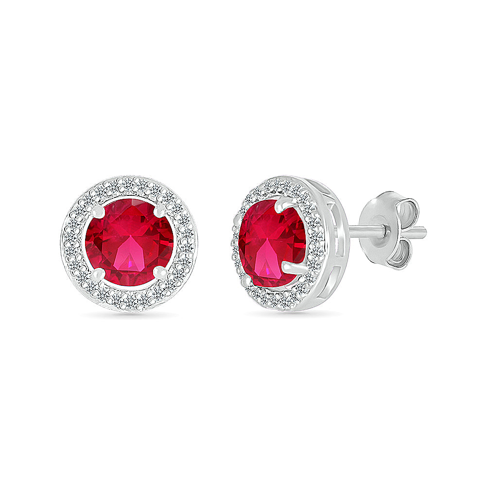 14k White Gold 0.10 CTW Diamond Earrings with Created Ruby