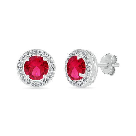 14k White Gold 0.10 CTW Diamond Earrings with Created Ruby