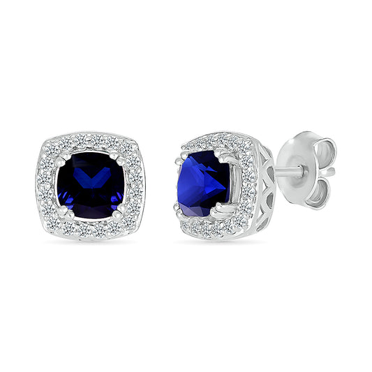 14K White Gold 0.25 CTW DIAMOND EARRINGS WITH CREATED SAPPHIRE