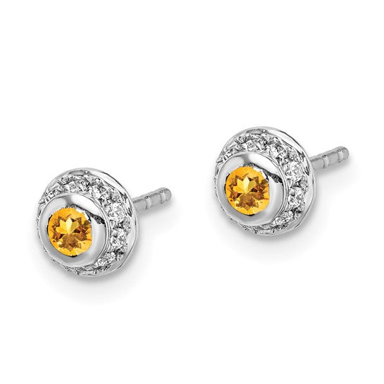 14kt White Gold Diamond and Cabochon Citrine Earrings