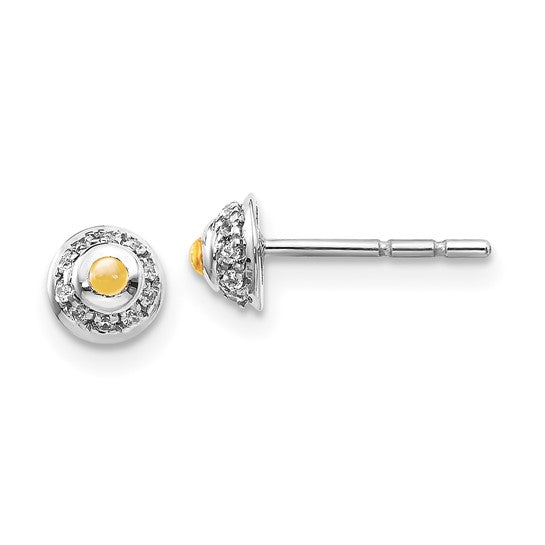 14kt White Gold Diamond and Cabochon Citrine Earrings