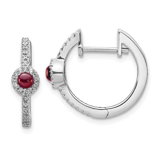 14kt White Gold Diamond and Cabochon Garnet Earrings