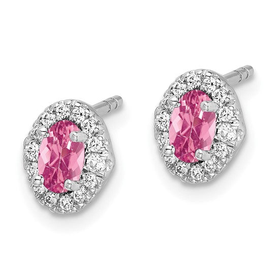 14kt White Gold Diamond and Cabochon Pink Tourmaline Earrings