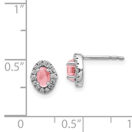 14kt White Gold Diamond and Cabochon Pink Tourmaline Earrings