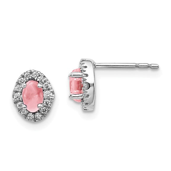 14kt White Gold Diamond and Cabochon Pink Tourmaline Earrings