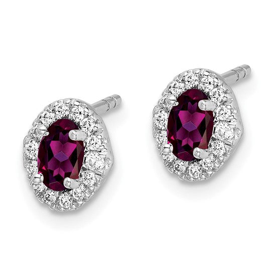 14kt White Gold Diamond and Cabochon Rhodolite Garnet Earrings