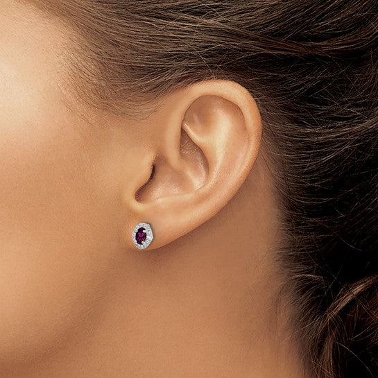 14kt White Gold Diamond and Cabochon Rhodolite Garnet Earrings
